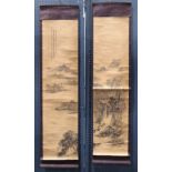 (lot of 2) Chinese paintings, Landscape, ink and color on paper, the first depicting a poetic