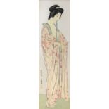 Hashiguchi Goyo (Japanese, 1880-1921), Woman in Long Undergarment, woodblock print, the left with