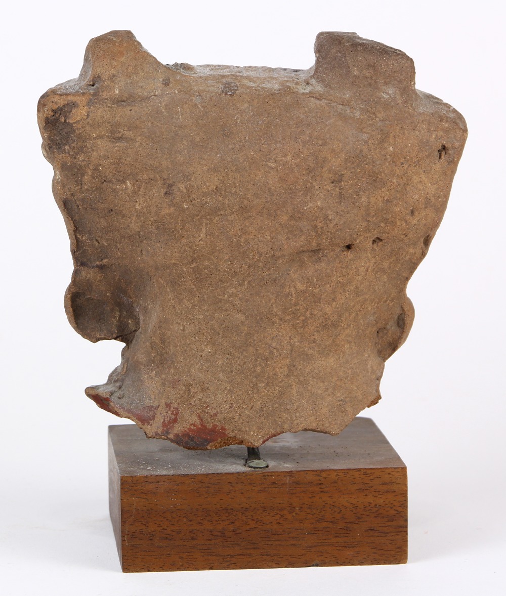 Pre-Columbian Veracruz ceramic head fragment of a lord or deity, the pronounced brow narrowing to an - Image 3 of 6
