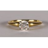 Diamond, 14k yellow gold ring Featuring (1) old European-cut diamond, weighing approximately 0.60