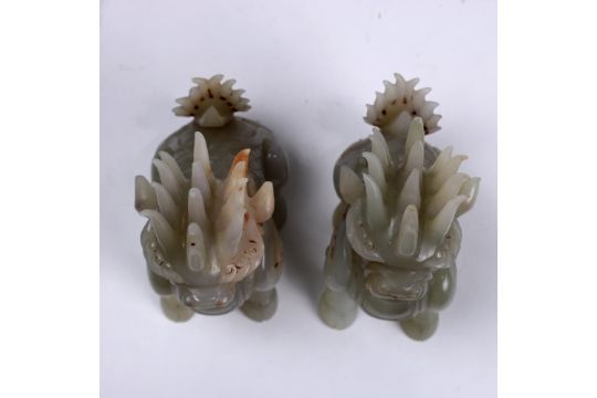 (lot of 2) Chinese hardstone carvings, each of a mythical beast with a flaming mane, executed from a - Image 6 of 7