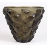 Lalique Moissac vase (No. 992, M p. 447), the tapered form executed in smoke grey glass with Art