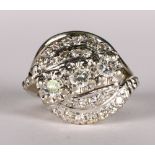 Diamond, 14k white gold ring Featuring (3) full-cut diamonds, weighing a total of approximately 0.50