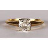 Diamond, 14k yellow gold ring Featuring (1) old mine-cut diamond, weighing approximately 0.55