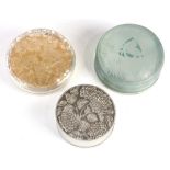 (lot of 3) R Lalique powder box group, consisting of an R Lalique for D'Orsay floral decorated box