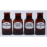 (lot of 4) Pharmacy or apothecary bottles, late 19th/early 20th century, executed in brown glass