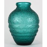 Daum Nancy Deco 'Circles' vase, executed in green glass with acid etched small 'Circles', on a '