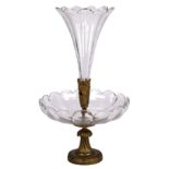 Baccarat cut crystal gilt bronze mounted epergne, having a trumpet form top terminating at the cut