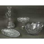(lot of 4) Collection of leaded cut crystal, including a bowl, an oval dish, a compote, together