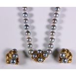 Cultured pearl and 14k yellow gold jewelry suite Including 1) necklace, composed of (78) 8.0 mm,