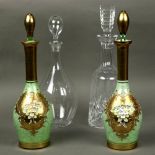 (lot of 4) Glass decanter group, consisting of a pair of Moser style glass decanters, the green