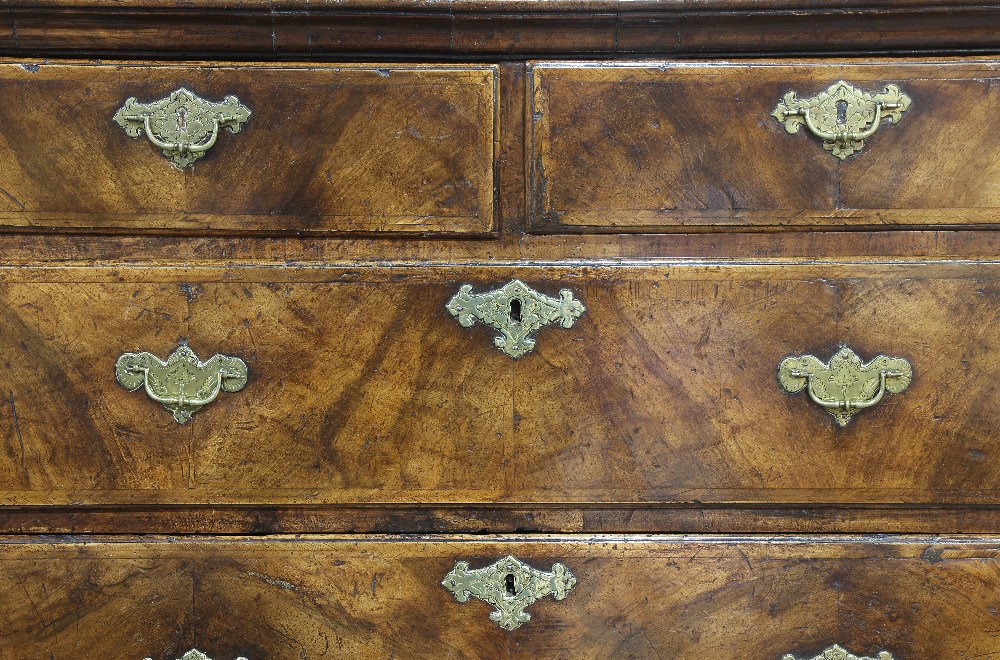 George I walnut chest on chest, early 18th century, having a molded top, above the upper graduated - Image 4 of 5