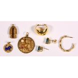 (Lot of 6) Multi-stone, enamel and yellow gold jewelry Including 1) pair of tourmaline and 14k