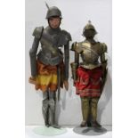 (lot of 3) Folk art puppet group, circa 1920, each in the form of a knight with hand-formed armor,