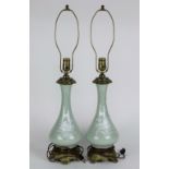 Pair of celadon vases, each having floral decoration, and mounted as lamps, 27.5"h