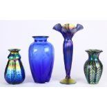 (lot of 4) Lundberg studios vase group, consisting of one having a stylized squash form with an