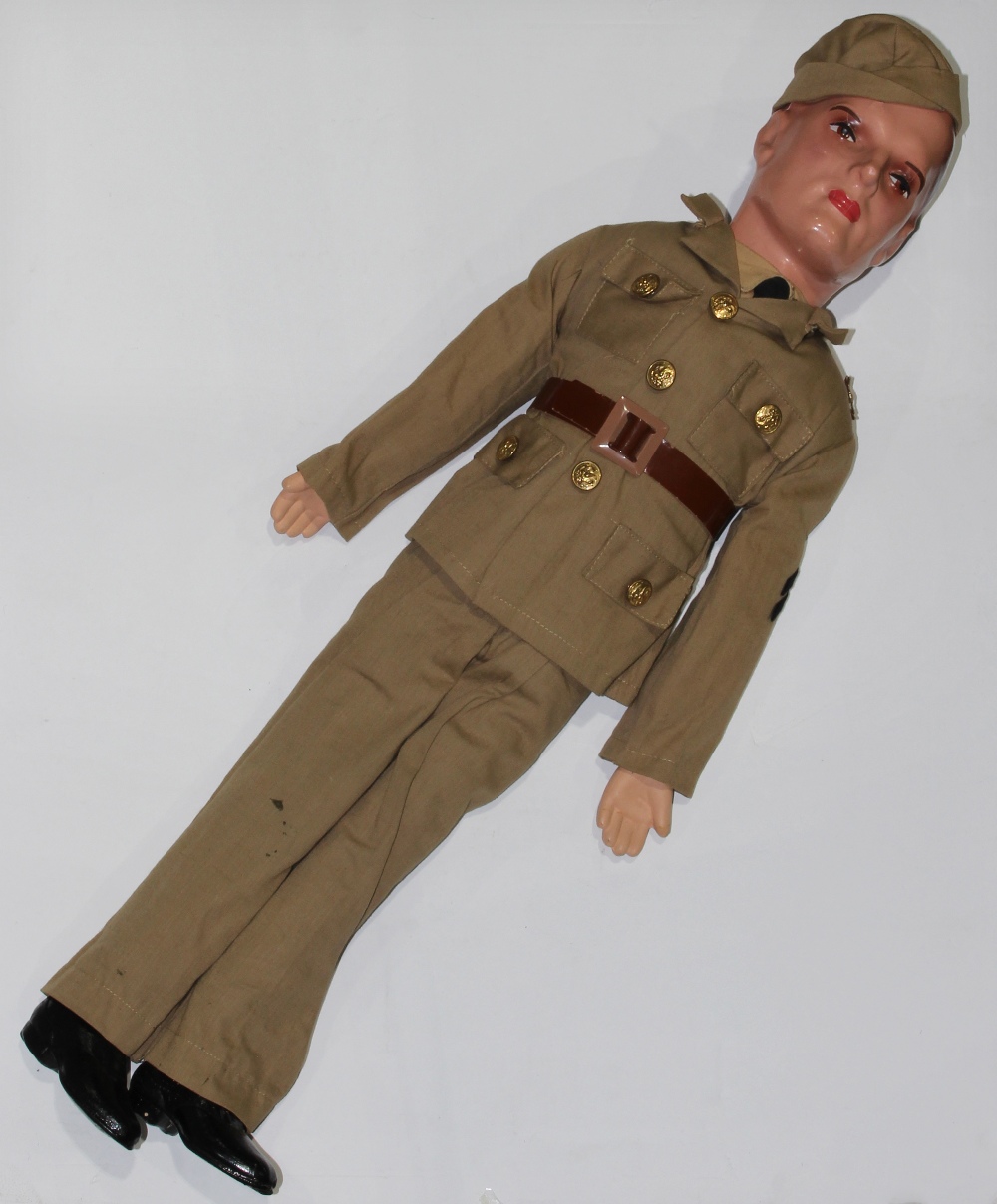 World War II advertising soldier doll, dressed in uniform, 26"h, Provenance: Palo Alto Junior Museum