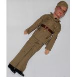 World War II advertising soldier doll, dressed in uniform, 26"h, Provenance: Palo Alto Junior Museum