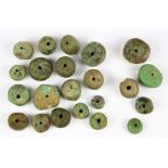 (lot of 22) Pre-Columbian and Amazonite green hardstone bead group, executed in variable round