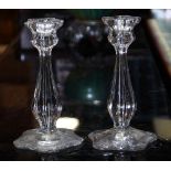 (lot of 2) Pair of crystal candlesticks, each having a baluster form standard, 8.5"h