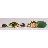 (Lot of 3) multi-stone and yellow gold jewelry Including 1) assembled ammolite, 14k yellow gold