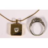 (Lot of 2) Diamond and gold jewelry Including 1) pendant-necklace, featuring (1) old European-cut