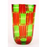 Ercole Barovier 'Alterno' vase, having a tapered form decorated with alternating green and red