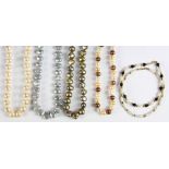 (Lot of 6) Cultured pearl, 14k gold and metal jewelry Including 1) 7.0 mm, cultured pearl and 14k