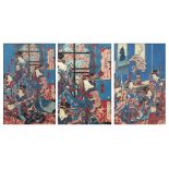 (lot of 3) Utagawa Yoshitora (active 1850-1870), The House of Kinpeiro in New Yoshiwara, woodblock