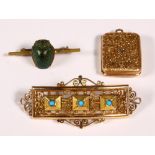 (Lot of 3) Victorian beetle, turquoise, gold, gold-filled and metal jewelry Including 1) Victorian