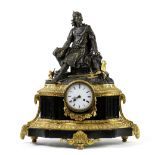 French gilt bronze figural clock, late 19th century, depicting a patinated bronze figure of a seated