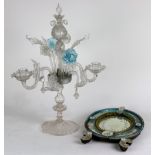 (lot of 2) Venetian glass group, consisting of a mirror, 19th century, having a blue and yellow