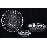 (lot of 3) Val St. Lambert cut crystal serving dishes consisting of a platter and (2) bowls, each