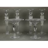 (lot of 6) Leaded cut glass table articles, consisting of (2) pairs of candle holders, the