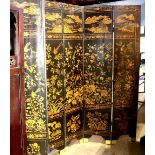 Chinese six panel Coromandel screen, one side featuring birds amid flowers of the four seasons,