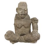 Olmec Middle Pre Classic Period stone seated figure 1150-550 B.C.E, depicted seated with hands on
