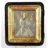 Russian icon, having a silver oklad, depicting Christ, with .84 hallmarks, overall: 8"h x 7"w