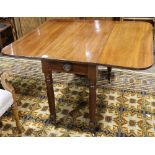 Federal style walnut drop leaf table, rising on turned legs terminating on casters, 27"h x 36"w x