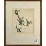 Roland Clark (American, 1874-1957), Ducks in Flight, etching, pencil signed lower right, overall (