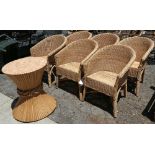 (lot of 6) Palecek wicker armchairs, each having a shaped back, 31"h, together with a McGuire, San