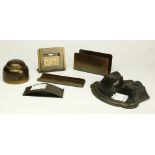 (lot of 6) Silver Crest patinated bronze desk set, executed in the Art Nouveau taste, consisting