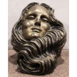 Rachel Schultz (American, 20th century), Head of a Woman, 1974, patinated plaster sculpture,