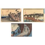 (lot of 3) Utagawa Hiroshige (Japanese, 1797-1858), woodblock prints from various series: '