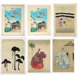 (lot of 6) Japanese woodblock prints: two noh play prints by Tsukioka Kogyo (1869-1927); one from