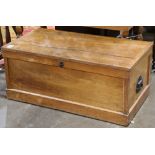 American Primitive blanket chest, having a rectangular form with a hinged top, 15"h x 34"w x 18.5"d