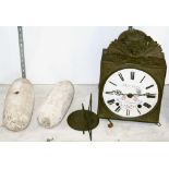 (lot of 3) French morbier clock circa 1860, consisting of the body of the clock, having a metal