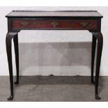 Chinoiserie lacquered table, the top featuring a scene of figure on horseback along with a monk,