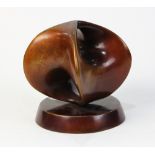 Moderne abstract bronze sculpture, of ovoid form, pierced at the center, the whole rising on a round