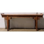 Chinese wooden altar table (qiao tou an), inset with two floating panels framed by upturned flanges,