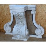 Italian carved marble console table base, having a shaped and molded top above the tripod base, with